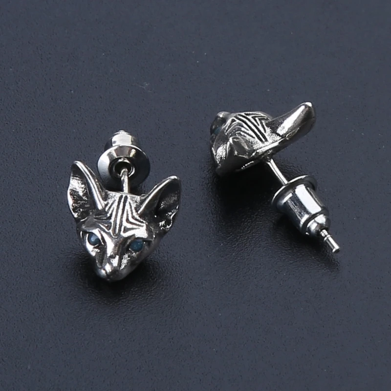1 Pair Vintage Sphink for Cat Studs Earrings Hypoallergenic Punk Cats Earrings Gothic Cool Earrings Unisex Fashion Jewel Y08E 3