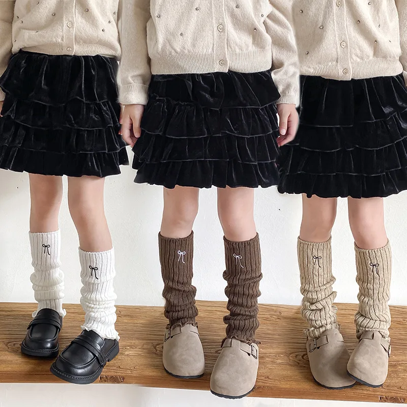 3 Pairs Girls Scrunch Socks Embroidery Leg Warmer Thick Knitted Loose Slouchy Leg Covers for 3-8 years-old