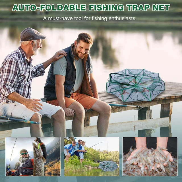50/60/70cm Automatic Fishing Net Portable Folding Fly Fish Mesh For Carp Crucian Crab Shrimp Lobster Multi Holes Fish Net 6