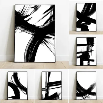 Pittura su tela astratta Poster Minimalista in bianco e nero Stampa a pennello Galleria moderna Decorazione da parete Arredamento per la casa