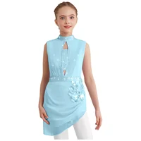 Kids Girls Gymnastics Ballet Dance Dress Sleeveless Sheer Mesh Shiny Rhinestones Tutu Dress for Figure Skating Dance Performance - Image 3