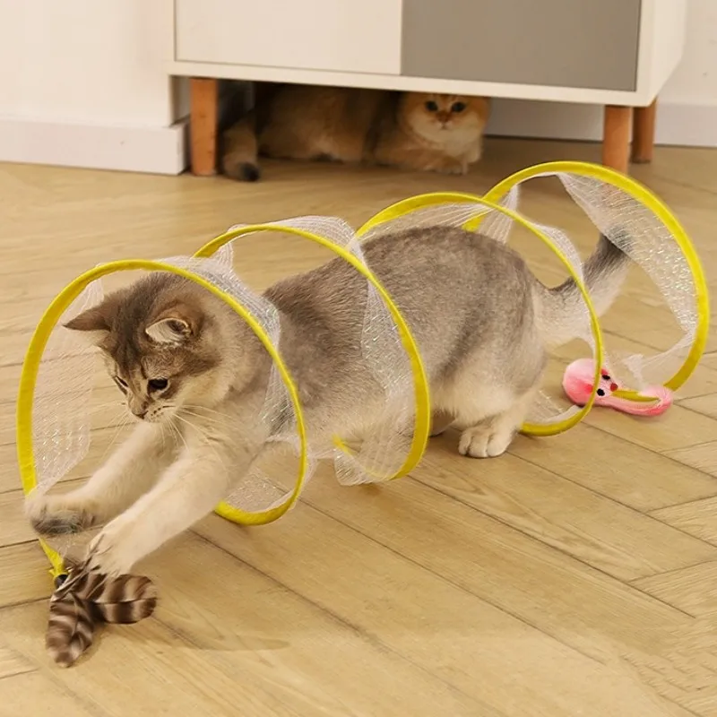 

Cat Toys Cat Tunnel Self Hi Mouse Feather Toys for Cats Teasing Foldable Cats Tunnel Toy Bite Resistant Kitten Toy Pet Supplies