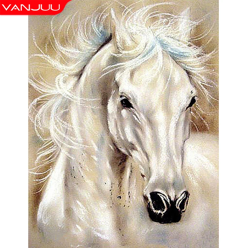 5D DIY Diamond Painting White Horse Animal Full Drill Embroidery Mosaic Rhinestone Oil Home Decor |