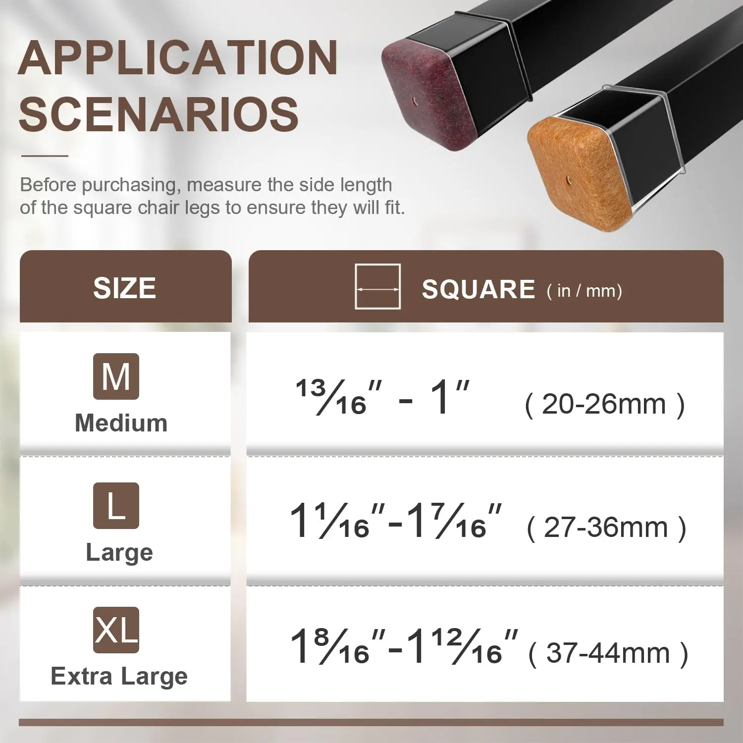 Square Chair Leg Floor Protectors with Felt Bottom - Premium Floor Protector Pads