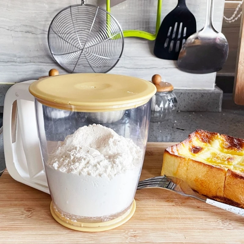Flour Sieve Filter Plastic Powder Cup Sugar Sieve Shaker Mechanical Mesh Shape Flour Kitchen Baking Tool Colanders