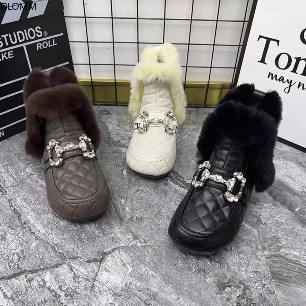 

Womens Real Mink Fur Ankle Boots Rhinestones Crystal Warm Winter Snow Flats Shoes Luxury New