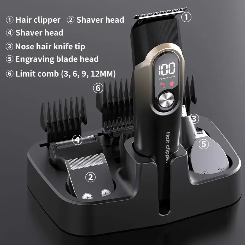 Hair Clippers for Men Professional 5 in 1 Cord/Cordless Beard Nose Ear Body Grooming Kit Hair Clipper Trimmer with Smart Charge 6