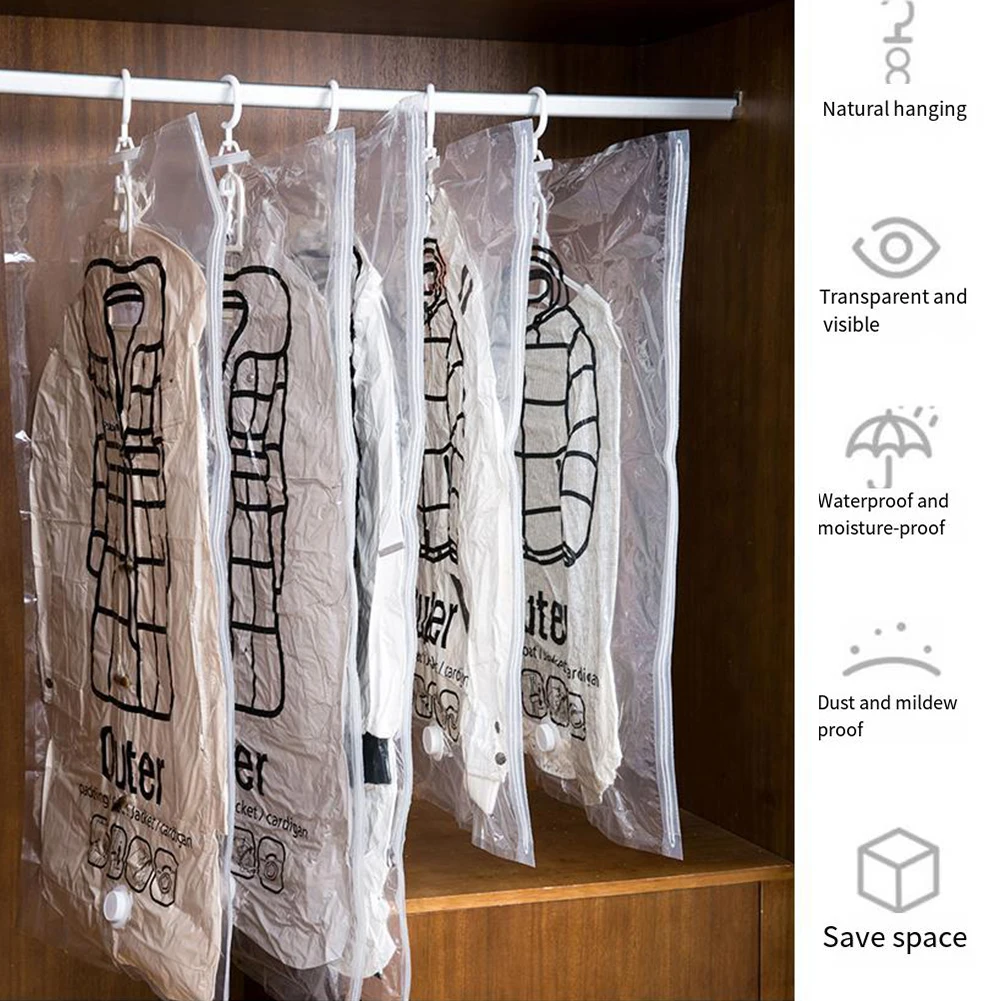 Hang Transparent Vacuum Bag Reusable Clothes Compression Storage Bag Space Saving for Clothes Down Overcoat 6
