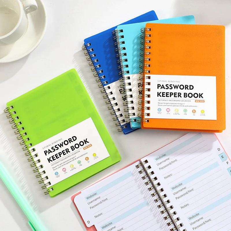 A6 PP Cover Coil Password Notebook With Letter Index Label Internet Login Password Address Book Schedule Plan Journal Stationery