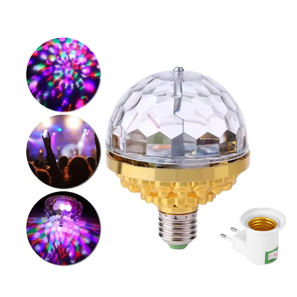 E27 LED Crystal Magic Ball RGB Mini LED Stage Light Bulb Rotating Disco Party DJ Colorful Effect Ball Projector Lights lamp