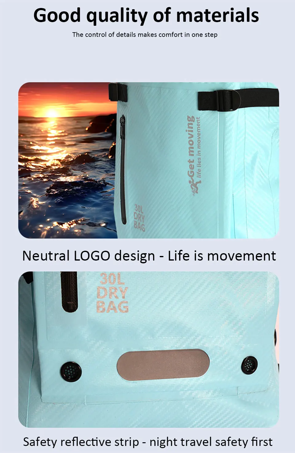 30L PVC Schwimmen Wasserdichte Dry Bag Doppel Straps Rafting Sport Kajakfahren Kanufahren Schwimmen Tasche Reise Kit Rucksack Lagerung Tasche – Detail 11
