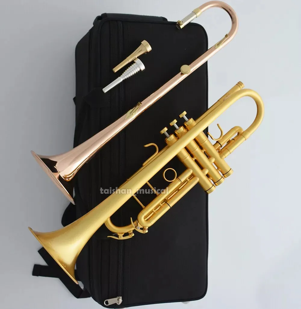 Brushed 24K Gold Trumpet Detachable 2 Bell Double trumpets Case
