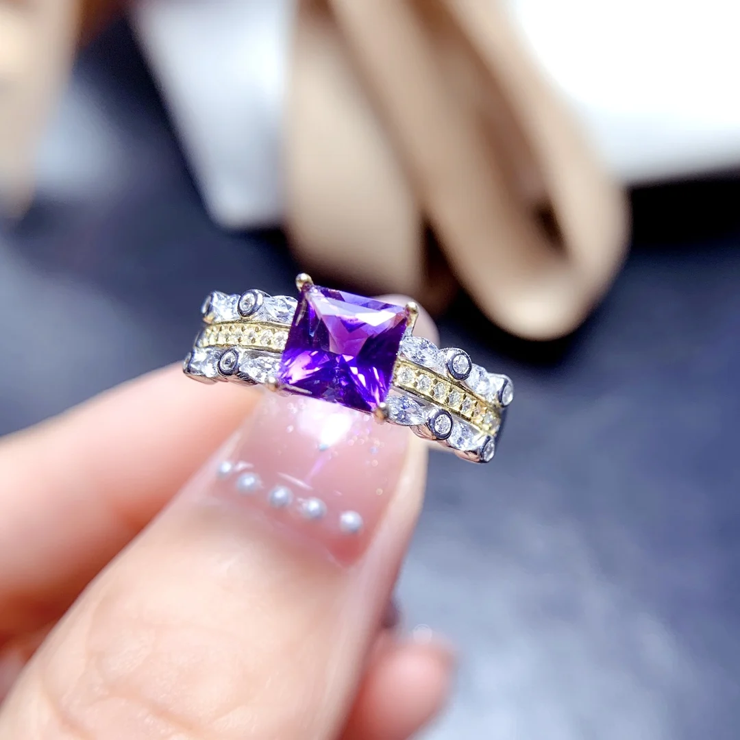 

Engagement Ring Sterling Silver 925 Natural Amethyst Ring Ladies Luxury Natural Gem Jewelry Wedding Gift Boutique Free Shipping