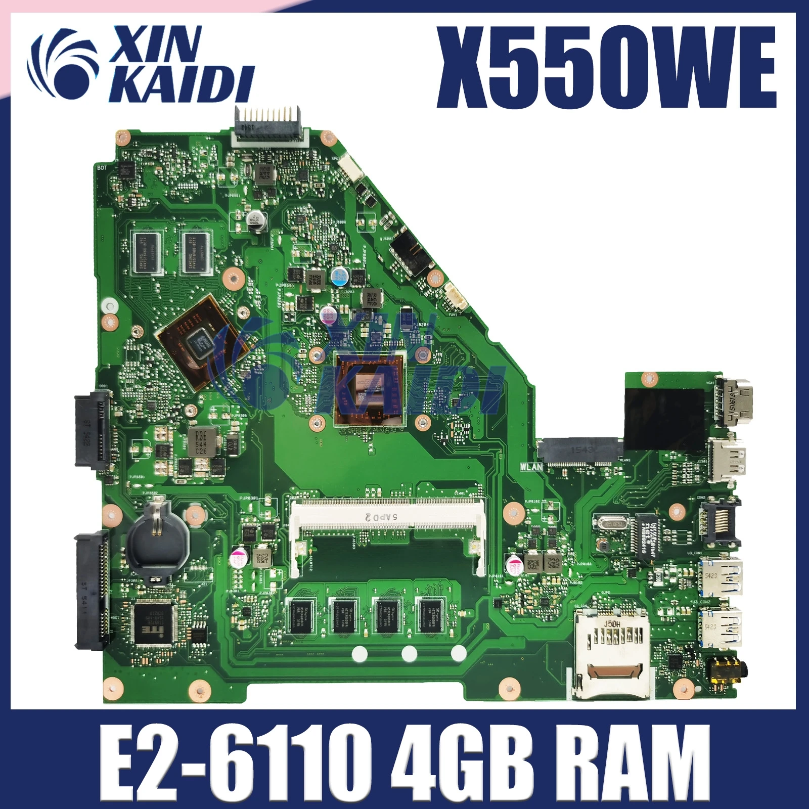 Материнская плата для ноутбука X550WE Материнская плата ASUS F550W x550z-wak X552W X550WA с процессором E2-6110, 4GB-RAM, 100% исправно