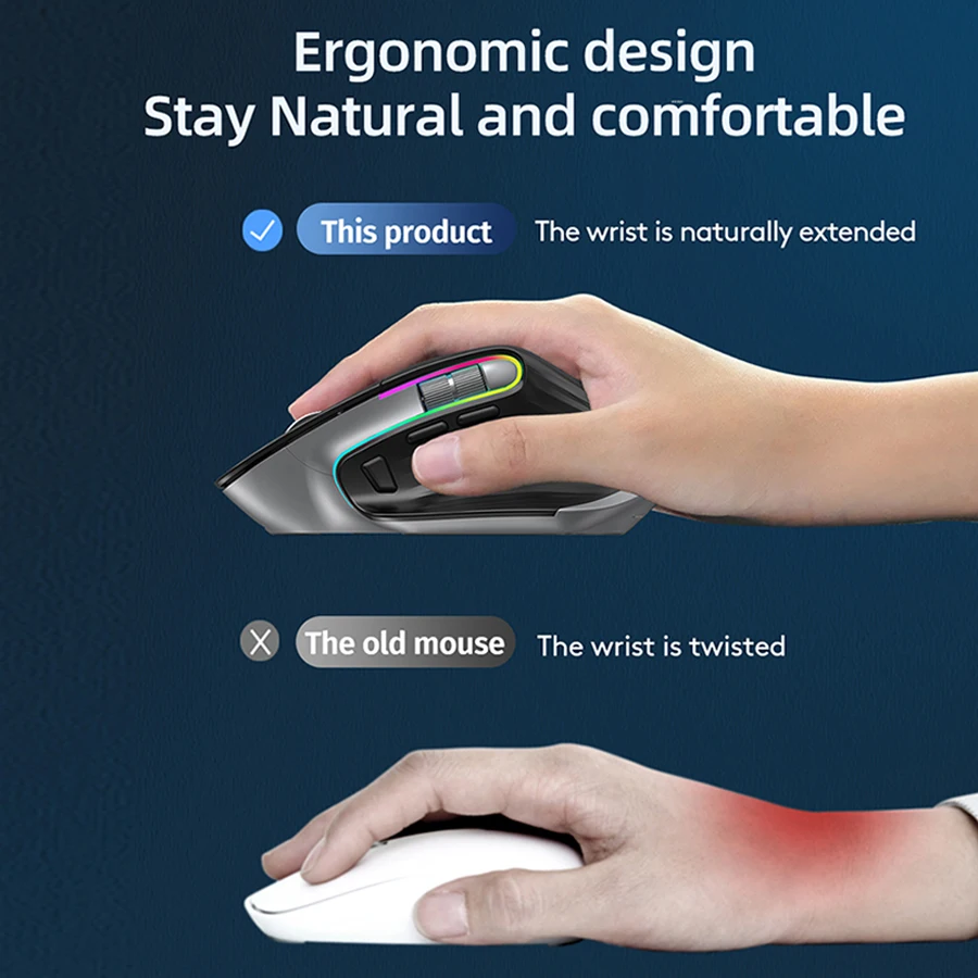 무선 블루투스 RGB 충전식 마우스, USB 음소거 LED 백라이트, 4000DPI 마우스, 인체 공학적 게이밍 마우스, 노트북 PC 게이머용