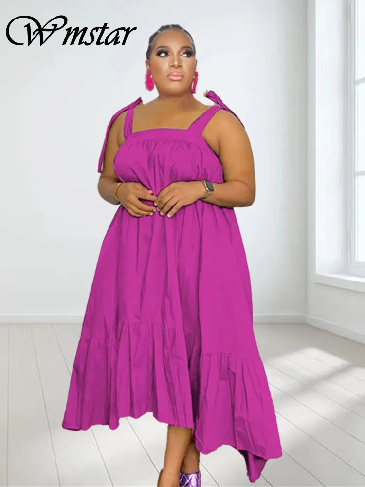 

Wmstar Plus Size Dresses for Women New In Summer Clothes Slip Bow Big Hem Solid Elegant Maxi Dress Wholesale Dropshipping 2023