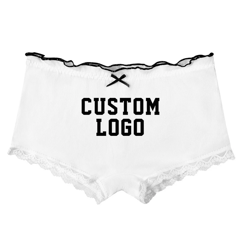 Custom Print Bow Lace White Boyshorts Women Boxer Shorts Panties Ladies