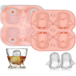 Silicone Penguin Ice Cube Tray with Lid (Pink)