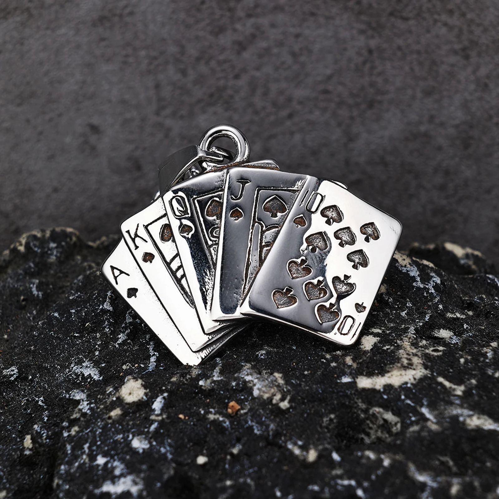 Unisex Stainless Steel Polished Playing Card Pendant Necklace