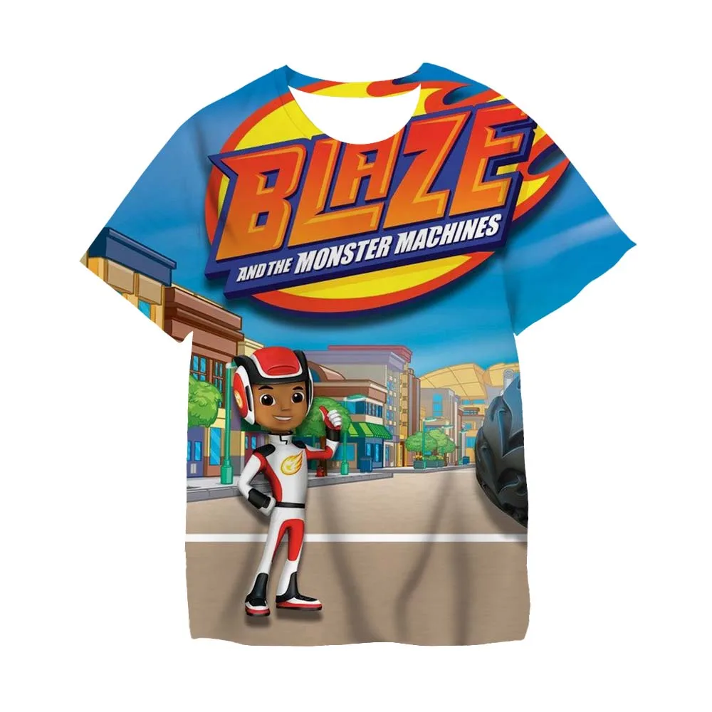 

2023 New Blaze And The Monster Machines Cartoon Kids Funny T-Shirts Baby Boys Cool Summer T shirt Children Tops Girls Clothes