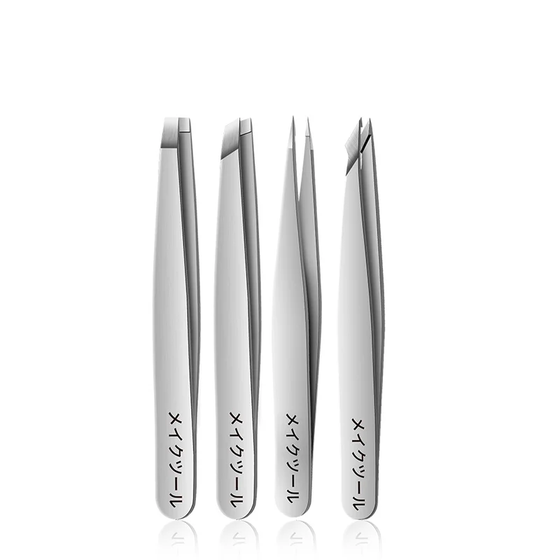 Eyebrow tweezers Eyebrow Tweezers Set 4 PCS Custom LOGO Slanted Pointed Flat Trimming Eyelash Tweezers Applicator Stainless Steel