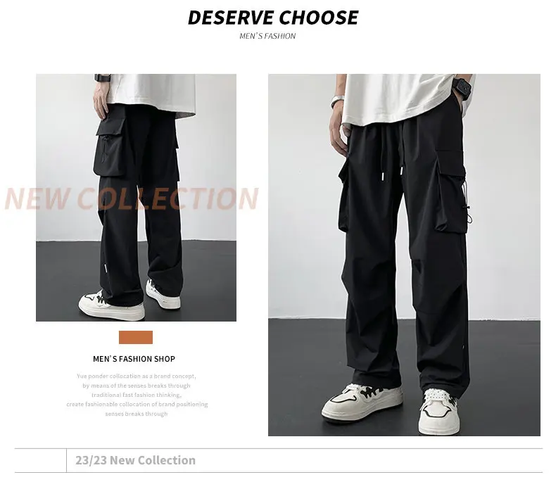 Neue 2026 Frühling/Sommer Herren Freizeithose aus Eisseide – Streetwear, einfarbig, gerade geschnitten, große Größen M-5XL, Outdoor, locker, dünn, Jogger – Detail 2
