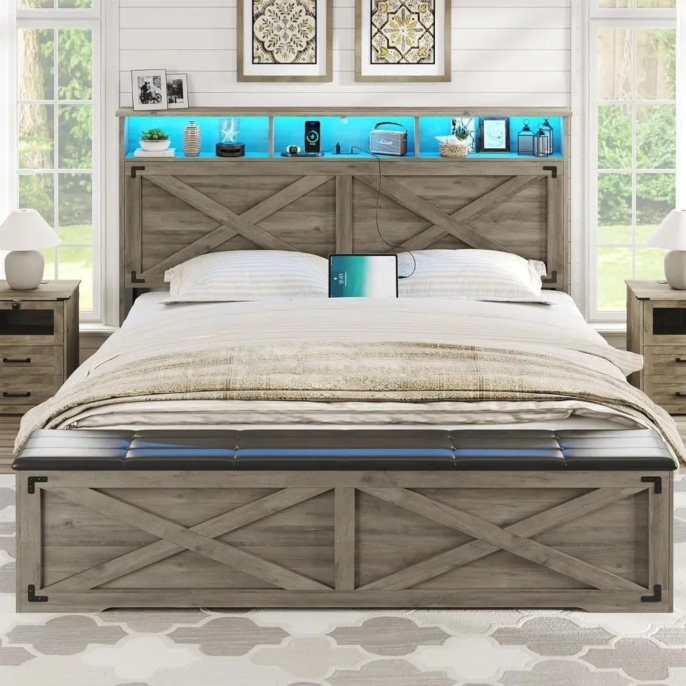 Farmhouse Queen Storage Bed with LED 3