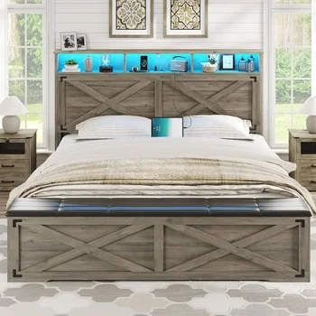 Farmhouse Queen Storage Bed with LED 3
