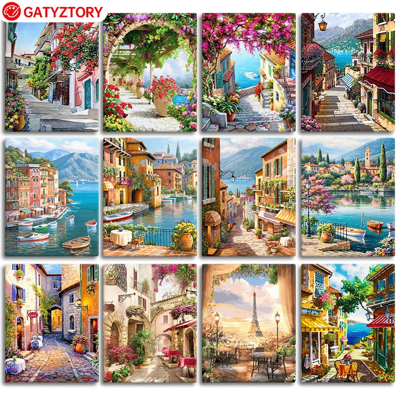 Gatyztory Paint By Numbers For Adults Children Seaside Town DIY HandPainted Oil Painting Landscape Picture Home Wall Decor Gift