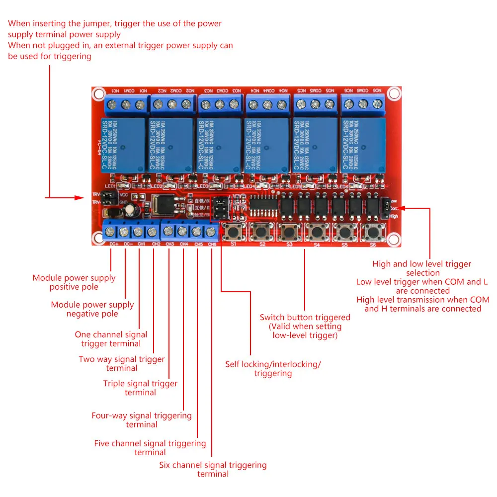 Placa de Módulo de Relé Escudo com Optoacoplador Suporte Alto e Baixo Nível Gatilho para Arduino Canais 5v 12v 24v