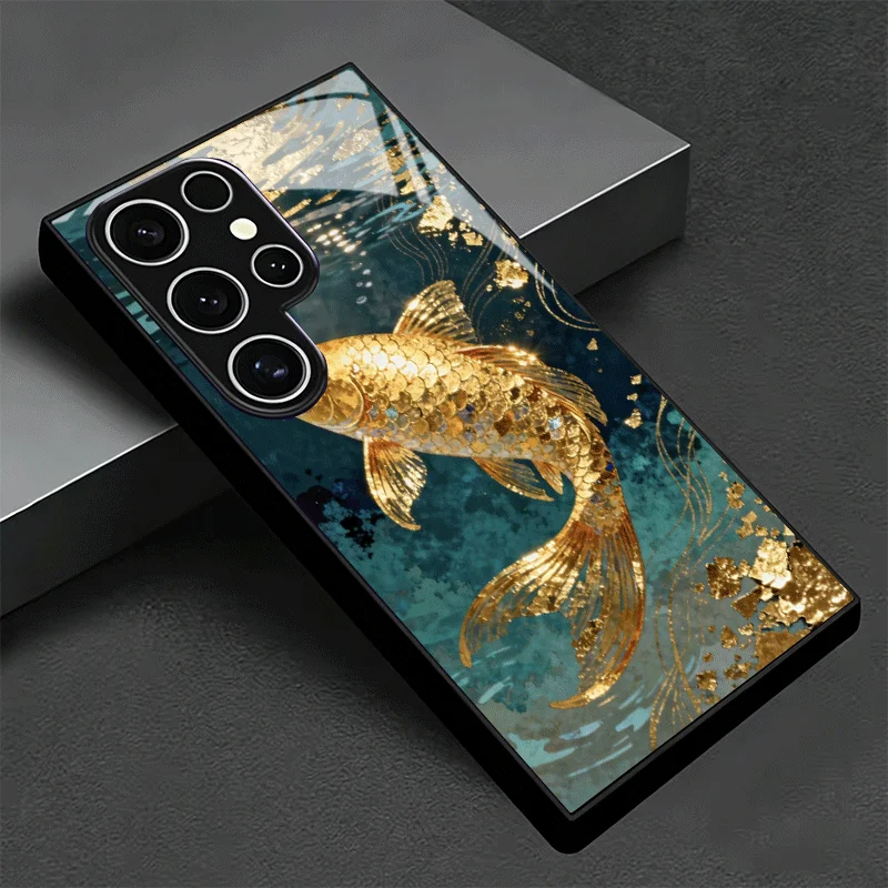 Golden Carp Lucky Koi Glass Phone Case - Shockproof Cover Shell