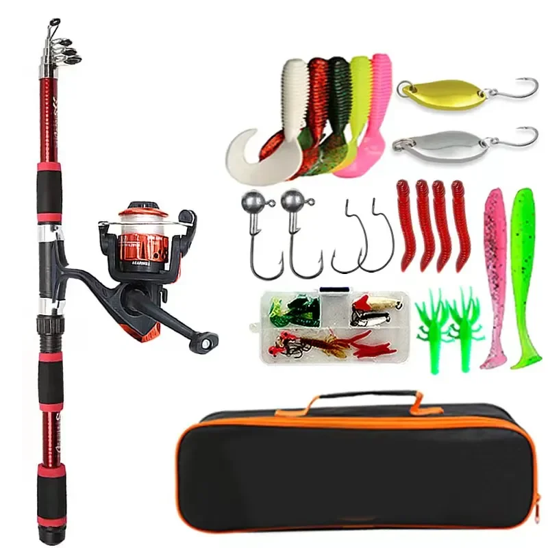 Kit Fishing Kids Fishing Pole Set With Telescopic Fishing Rod Spinning Reel  Baits Hooks Saltwater Freshwater Travel Pole Set