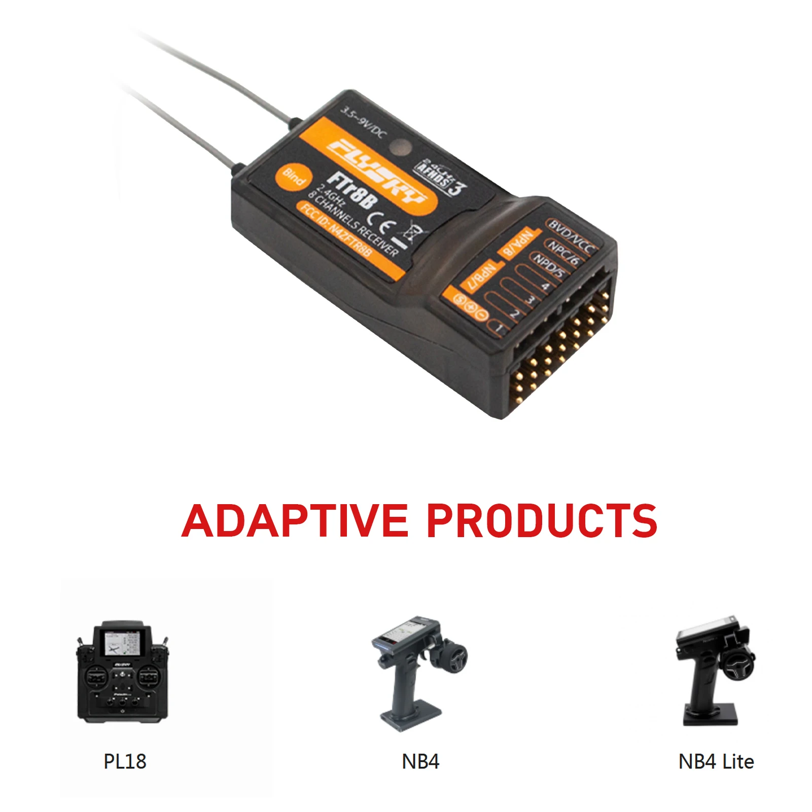 FlySky FTr8B 2.4GHz 8CH Receiver for RC Airplane Helicopter Fixed Wing Glider Vehicle Drone Dual Antenna for AFHDS3 Transmitters 4