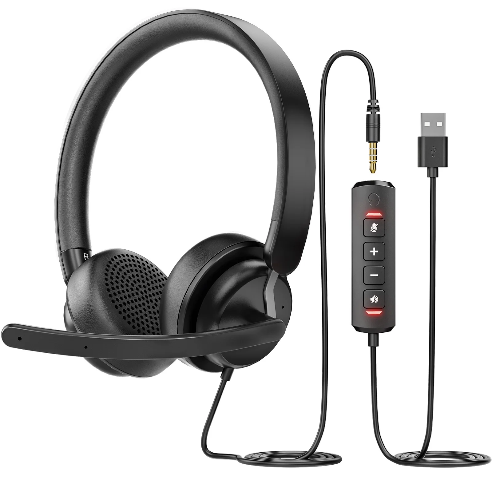 3.5mm USB Wired Headphones Independent Sound Card MIC Business Headset With MIC For PC /Laptop/Computer Adjustable Volume EH10