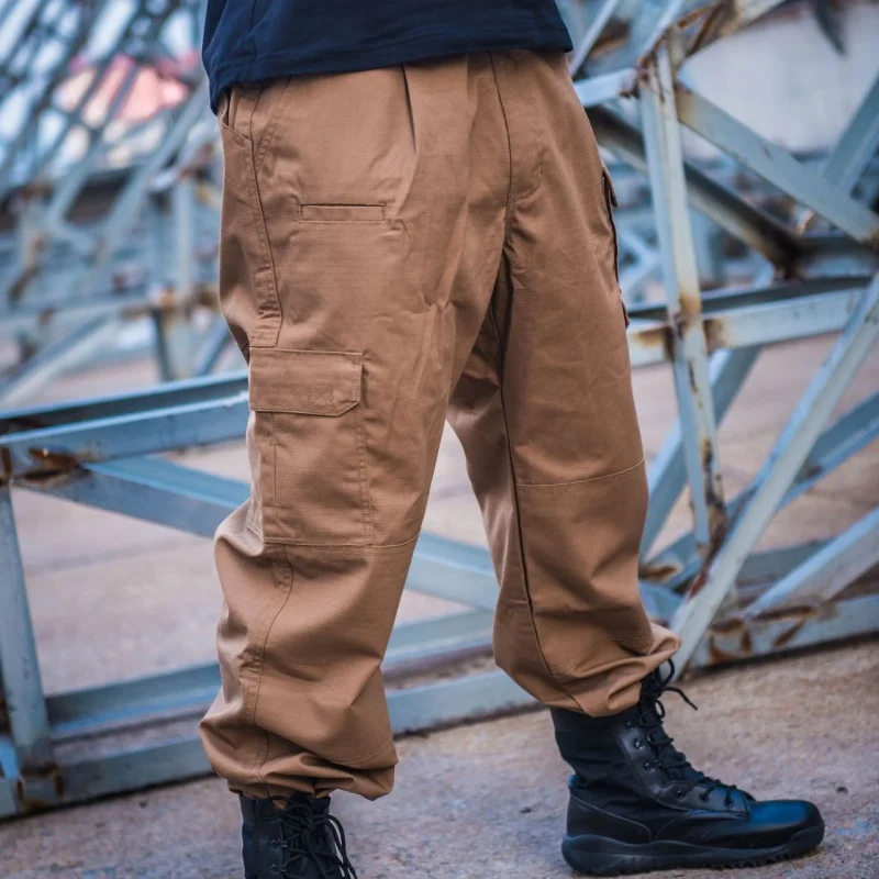 Multi-pocket Tactical Cargo Pants Outdoor Climbing Hiking Pant Men Casual Loose Straight Plaid Cloth Work Wear Military Trousers