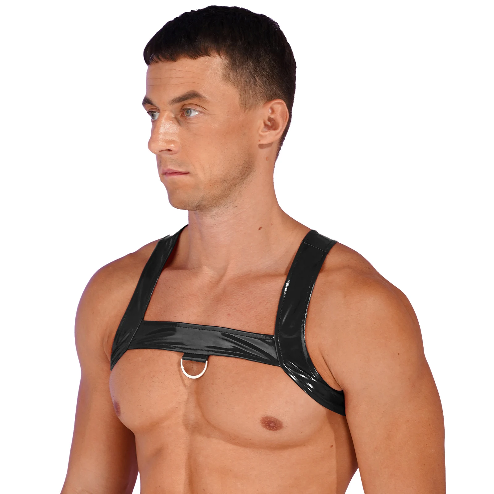 

Mens Leather Chest Harness Cropped Tanks Top Sleeveless Patent Leather Vest Tops Nightclub Pole Dancing Costume Sissy Lingerie