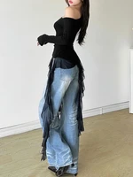 Ruffles Tassel Off shoulder Long sleeve T shirt Women Sweet Gentle Streetwear Party Basic Top Tees Shirt Sexy 2025 New - Image 5