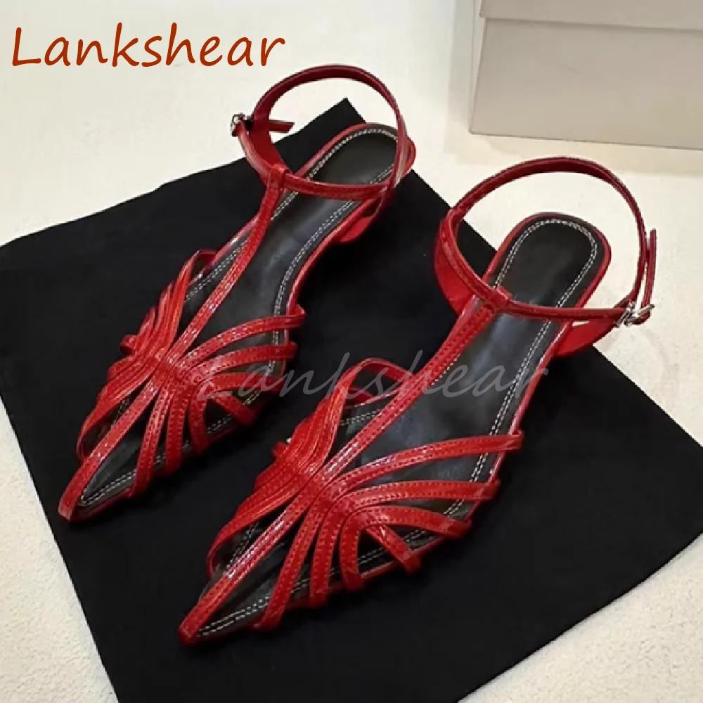 Women Pointed Toe Cross Tied Sandals Solid Fashion Niche Design Summer Slingback Buckle Strap Hollow Shoes