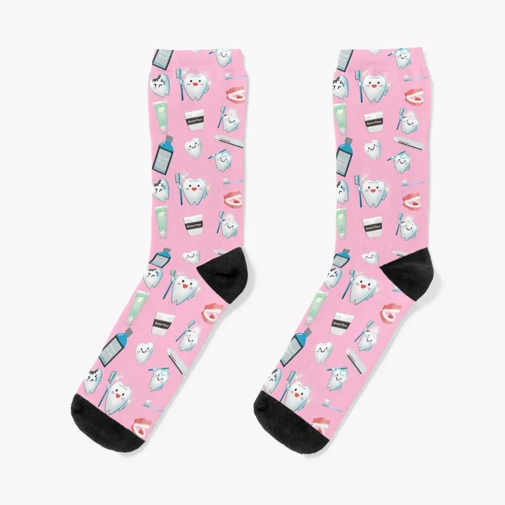 Dental Pattern Pink Background Socks funny sock christmass gift anti slip football Luxury Woman Socks Men's sugar skulls pattern socks anti slip hiking antiskid soccer woman socks men s