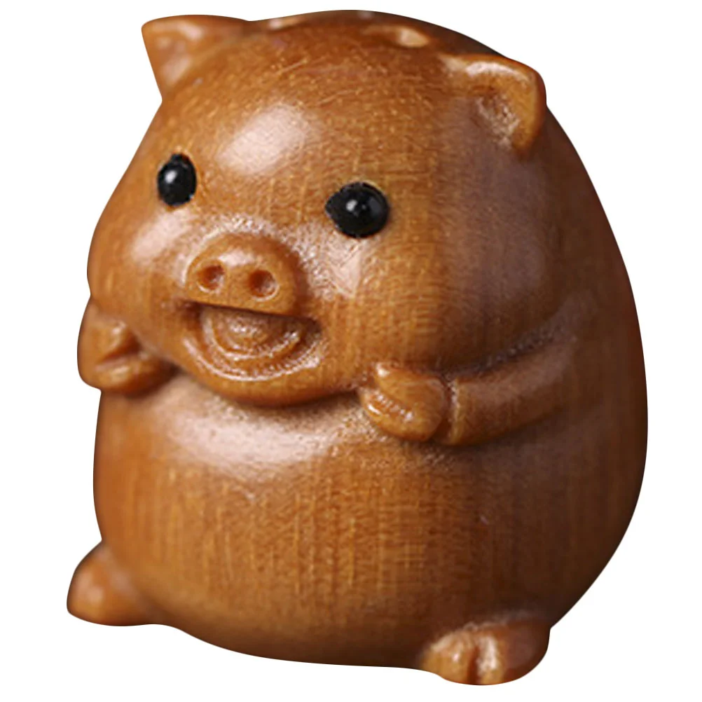

Sandalwood Pig Key Fob Hanging Decor Handmade Necklaces Figurine Small Zodiac Adornment Key Fob DIY Keyring Adorable Pendant