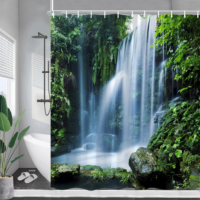 Tropical Rainforest Shower Curtains Jungle Plants Forest Waterfall Bath  Curtain Polyester Fabric Bathroom Decor Set with Hooks - AliExpress