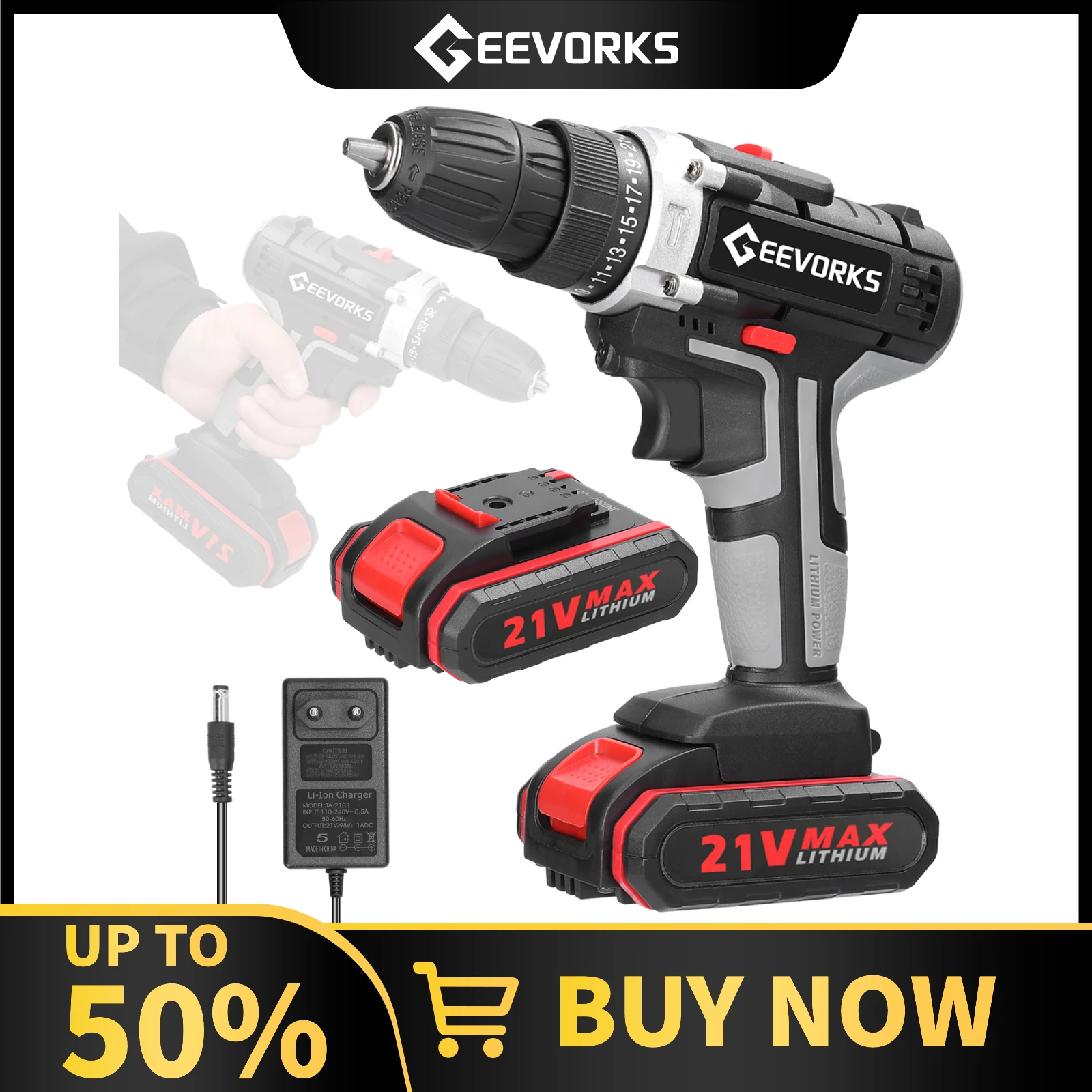 21V Cordless Electric Screwdriver Impact Drill 3 In 1 Electric Drill