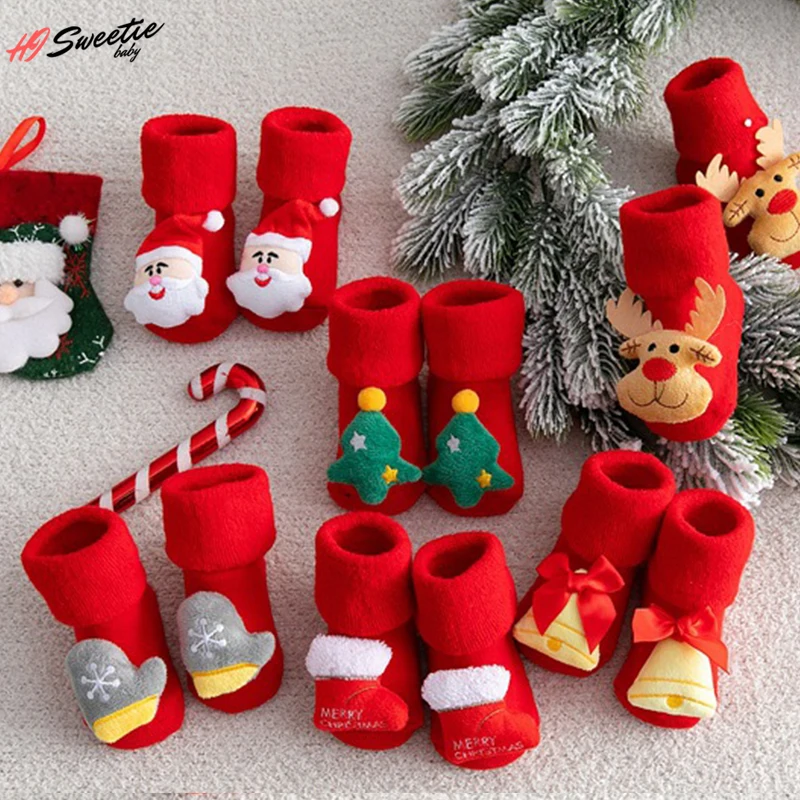 Kids Children's Christmas Socks for Girls Boys Thicken Print Cotton Toddlers Baby Boy Socks for Newborns Infant Short Socks 5 4 3 2pairs stripe socks for women autumn winter cotton low cut ankle socks short art print casual socks for ladies girls