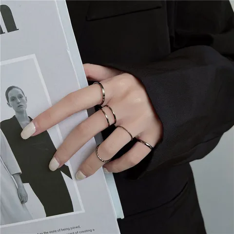 Black Alloy Wind Ring Ring Set Stylish And Elegant Silver Gold Plain Ring Set For Women