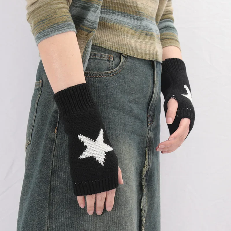 Knitted Half Finger Gloves Women's Warm Soft Winter Mittens for Girl Guantes Y2K Sleeve Girls Lolita Goth Fingerless Gloves