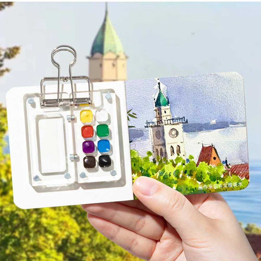 Watercolor Palette 8/15 Grid Mini Sketchbook Portable Walnut Wood Color Palette Box Travel Case For Drawing Without Colors