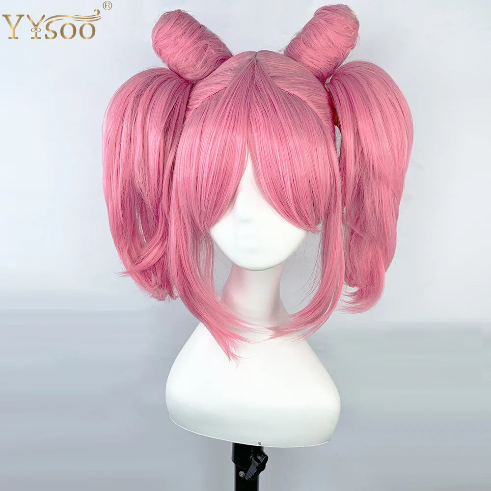 

YYsoo Beautiful Pink Girl's Cosplay Wig Short Straight Machine Made Wigs with Bangs Synthetic Costume Halloween Pontails Wig
