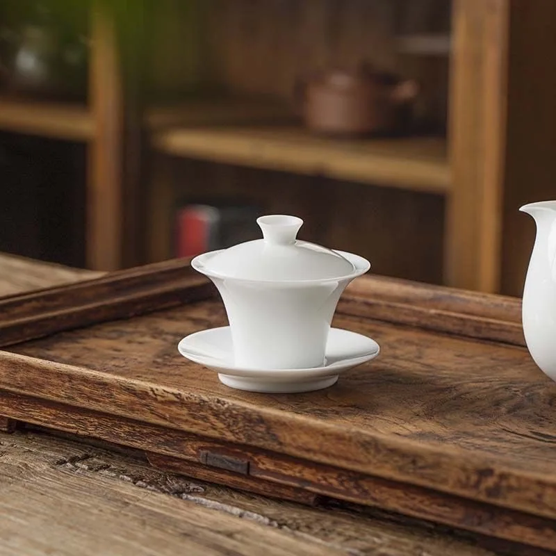Chinese Teaset Gaiwan Tea Cups Tureen Lid Bowl Saucer Tea Brew White Porcelain Ceramic Kung Fu Bowl