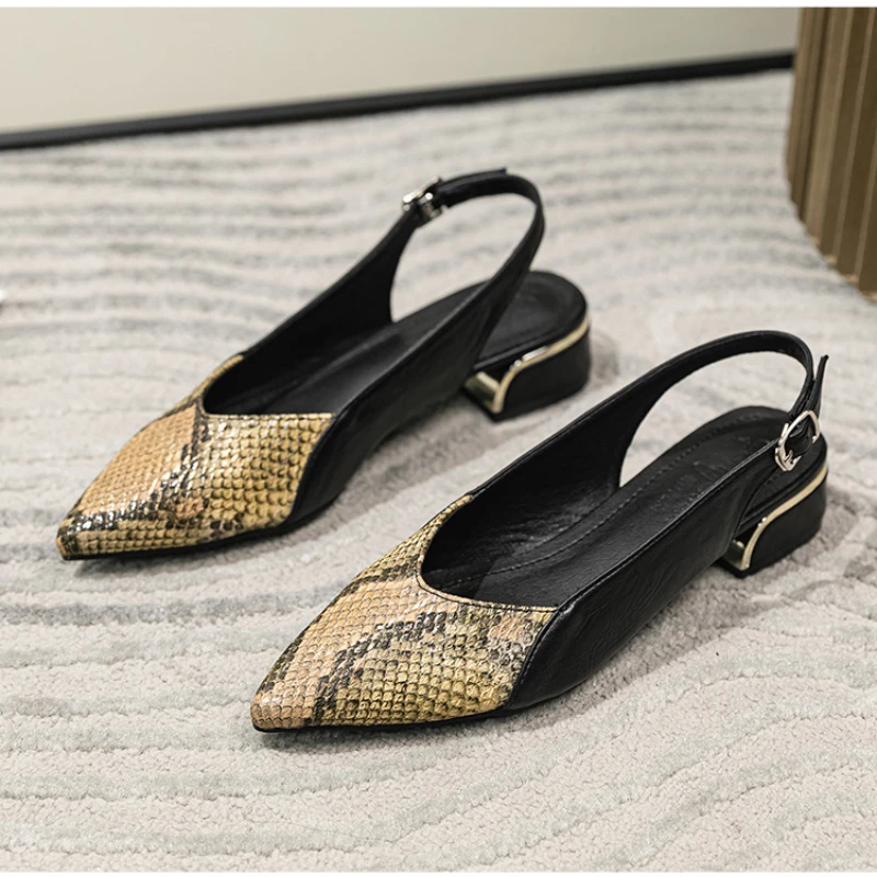 

Women Imitation Snake Skin Leather Sandals 3cm Med Heel Point Toe Pumps Soft Soles Slip on Office Lady Shoes Summer Sandal Shoes