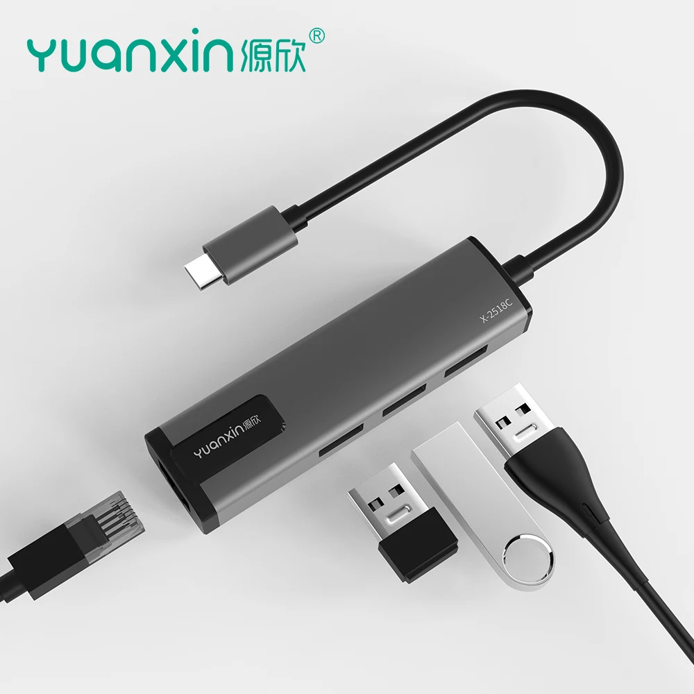 

Yuanxin Type-c до 100 м RJ45 + USB2.0 * 3 (без привода) материал из алюминиевого сплава поддерживает функции паузы и удаленного пробуждения